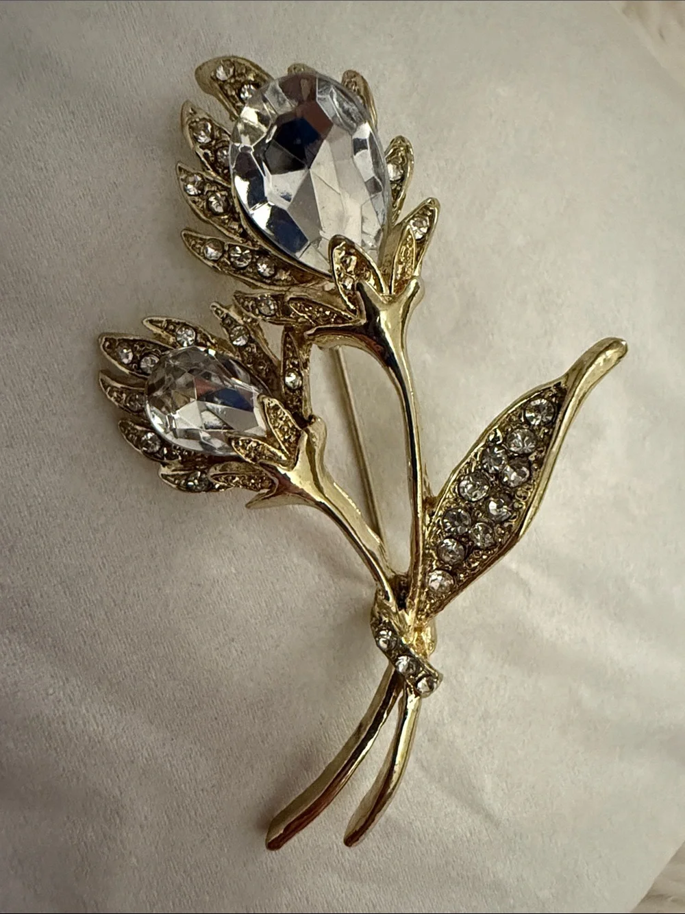 Gold-Tone Floral Crystal Brooch - Clear Crystal Accents